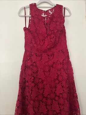 White House Black Market Fuchsia Floral Lace Midi Dress